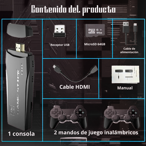 ⭐ Consola Retro 4K Pro – 20,000+ Juegos, 2 Controles Inalámbricos y MicroSD 64GB